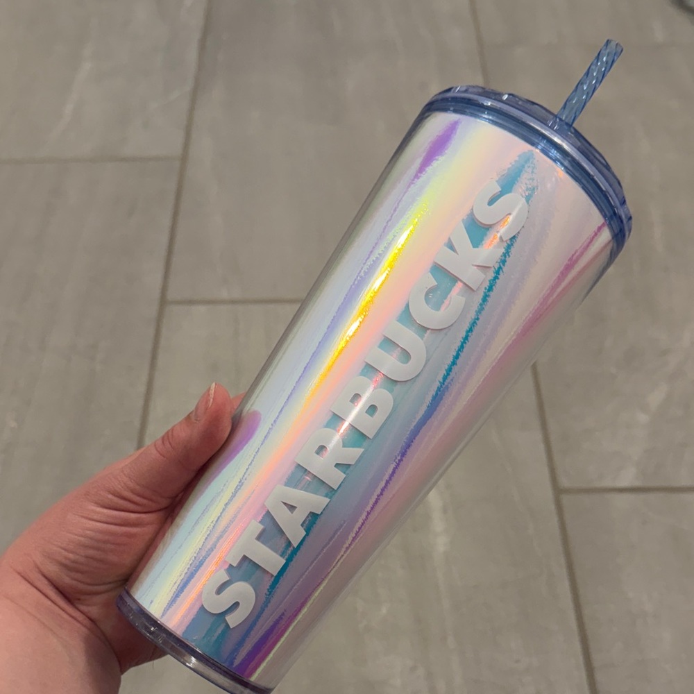 Starbucks Holographic Blue Tumbler with Straw